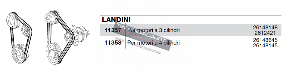 Courroie LANDINI (moteurs 3 cylindres : CERMAG 11357 / LANDINI 26148148 2612421 - 4 cylindres : CERMAG 11358 / LANDINI 26148645 - 26148145)