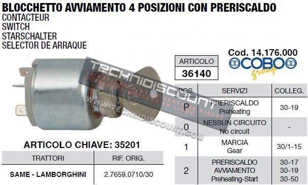 Contacteur a clé COBO 14.176.000 / SAME LAMBORGHINI 2.7659.0710/30