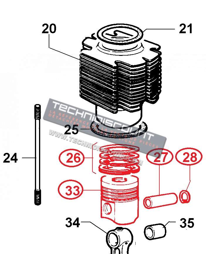 Piston complet 5LD825-2 5LD825-3 5LD825-4 LDA830 LDA832 LDA833 LDA833 5LD824-3/B LOMBARDINI Ø100mm 6500154 - FIN175SL00 ED0065001540-S