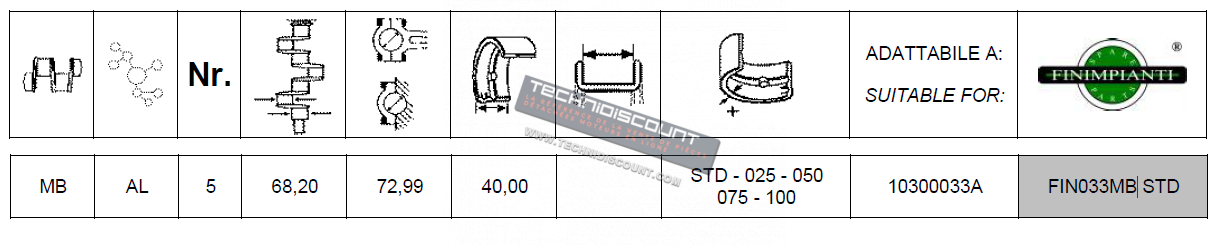 Coussinet banc central STD VM298 VM3105 VM Motori 10302034F (ex. 10300033)  FIN033MB_STD