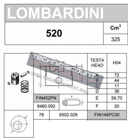 Piston complet LOMBARDINI tipo 520 - FINIMPIANTI FIN145PC00 LOMBARDINI 6502.028 / Ø78,00mm