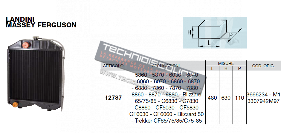 Radiateur 12787 pour LANDINI - MASSEY FERGUSON 3666234M1 3307942M97