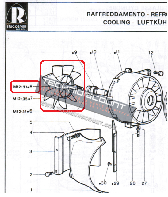 ED00968R0070-S Helice soufflerie refroidissement RUGGERINI CRD100 RP170 CRD951 RP178