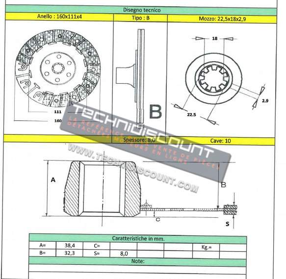 Disque Embrayage pour AEBI AM 30 (>n°3999) ; AM 80 (>n°1306)  (n°1307>)  ; TP 1000 (>n°2399)  ;  TP 1000 (n°2400>3999) ; AM 41 - GUNTHER GG4 40443 054