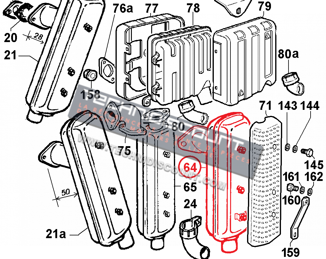 Pot échappement 5460450 LOMBARDINI LDW903 LDW1003 KDW1003 LDW1204 LDW1404 KDW1404 KOHLER ED0054604500-S