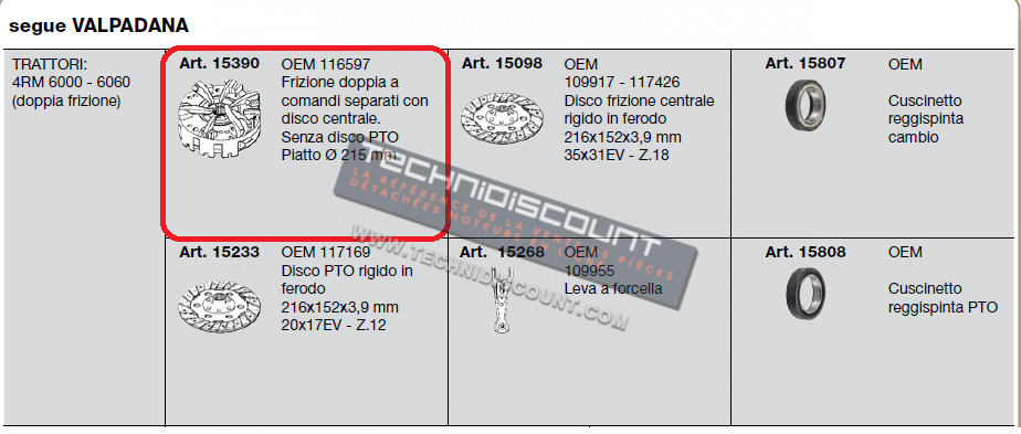 Embrayage double VALPADANA OEM 116597 - VALPADANA 4RM6000 & 4RM6060 / CERMAG 15390