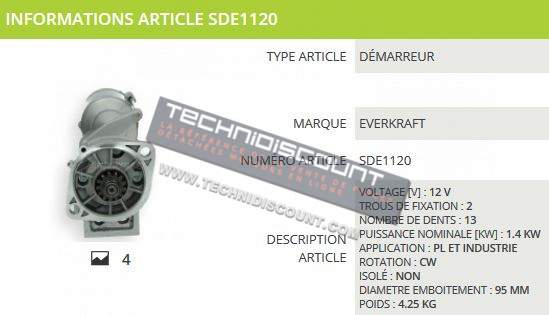 Démarreur 12V 1,4Kw EVERKRAFT SDE1120 / YANMAR 129407-77010  12940777010