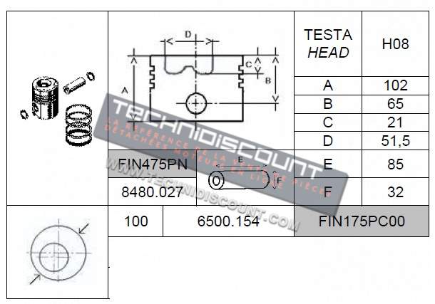 Piston complet 5LD825-2 5LD825-3 5LD825-4 LDA830 LDA832 LDA833 LDA833 5LD824-3/B LOMBARDINI Ø100mm 6500154 - FIN175SL00 ED0065001540-S