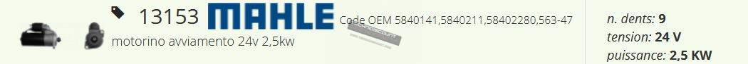 Demarreur 24V 2,5kw 9 dents CERMAG 13153 LOMBARDINI 5840211 ED005802110-S KOHLER Ex. 5840141 LOMBARDINI 6LD400 12LD475-2 12LD477-2 25LD330-2 25LD425-2 RUGGERINI