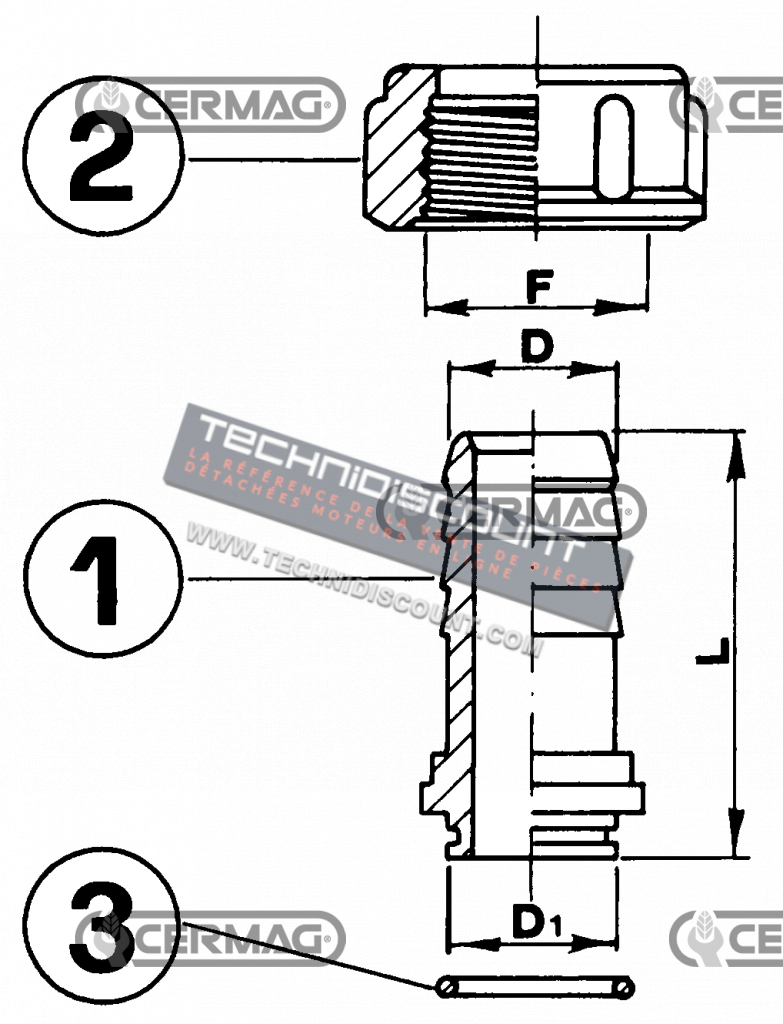 Raccord droit pour écrou - Diamètre 30 mm