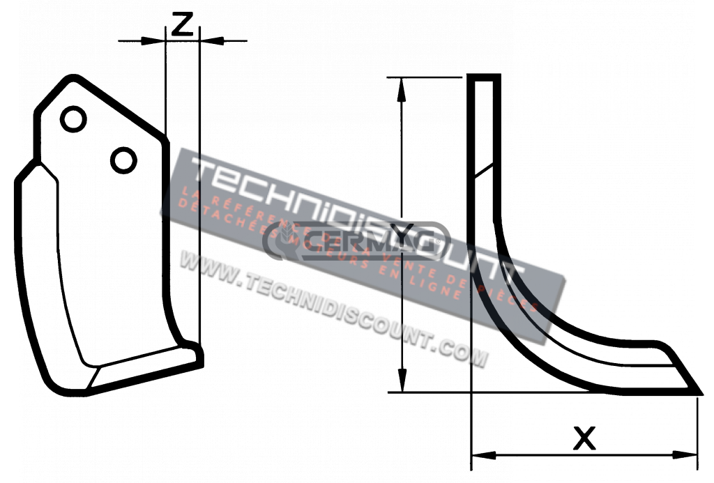 Couteau droit GOLDONI Fresa 19 OEM 00014191 /  Diamètre du trou 10.5 mm Entraxe 70 mm Plat 40x6 mm