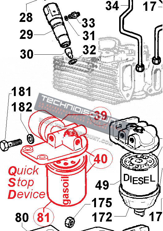 Dispositif d'arret QSD 9LD561-2 9LD625 - 9LD626-2 12LD435-2 12LD475-2 LOMBARDINI (Filtre Gasoil + Electrovanne) 3440055 / ED0034400550-S