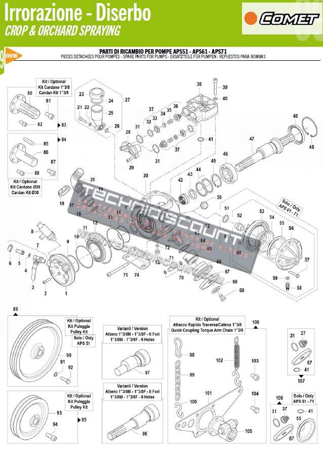 COMET 5026 0085 kit de maintenance, entretien pompe COMET APS 61 / APS 71 - Ref. COMET 50260085