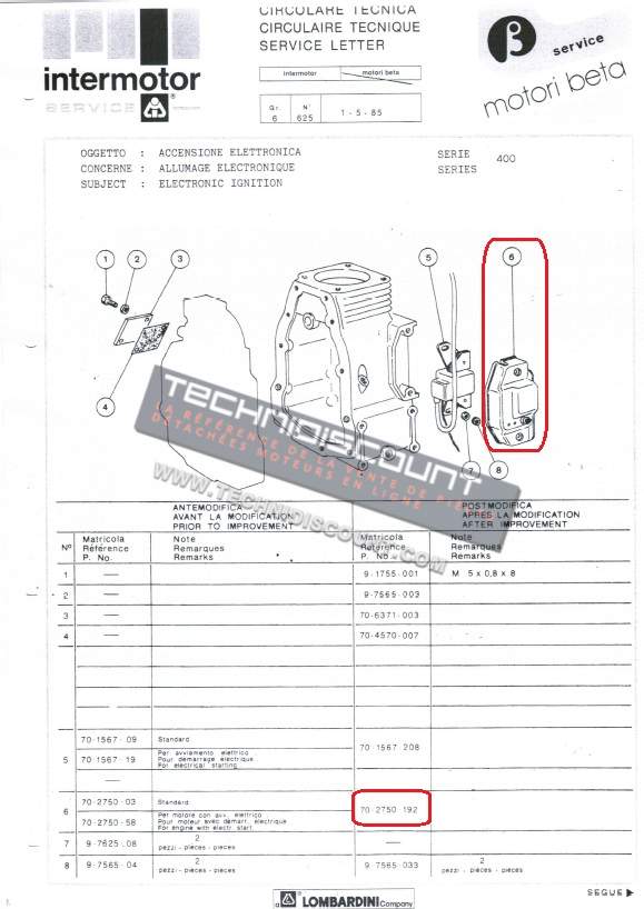 Couvercle pour bobine allumage electronique LA400 LA490 LOMBARDINI INTERMOTOR 70-2750-192 / 2750.192 / ED0027501920-S