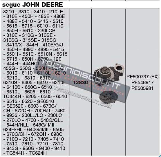 Water Pump CERMAG 12830 OEM JOHN DEERE RE500737 RE546917 RE505981