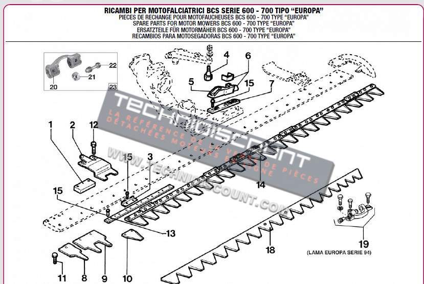 Lame Motofaucheuses BCS 600 - 700 type "Europa" / 15 sections OEM 590.48928 590.59063 / 19 sections OEM 590.48926 590.59064 / 23 sections OEM 590.48909 590.59065 / 27 sections OEM 590.48906 590.59066 / 31 sections OEM 590.59034