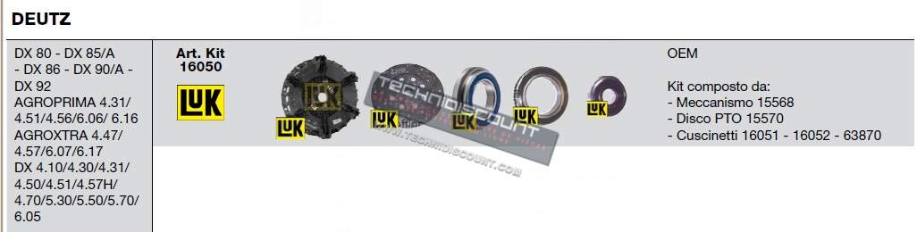 KIT EMBRAYAGE (MECANSIME + DISQUE PTO + 3x COUSSINETS ROULEMENTS) OEM 231002017,631307411 DEUTZ AGRIPRIMA 4.31 4.51 4.56 6.06 6.16 DX80 DX85/A DX86 DX90/A DX92