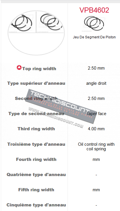 Segments piston IVECO 8032.02 8035.06 8045.02 8045.06 8065.06 8065.06 / VPB4602 - 1908738 (Fiat) 1908738 (Ford Finis) A-1930169 (A & I)