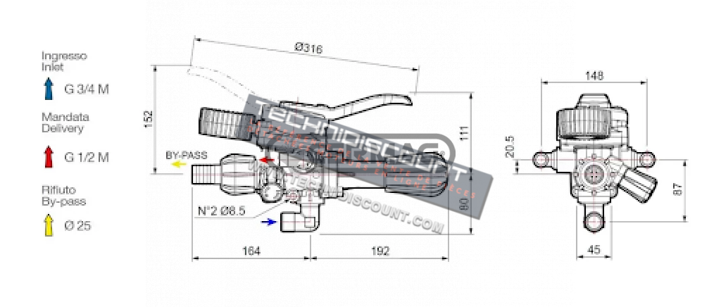 COMET ALFA 1204120500 Unité de contrôle à distance pour pulvérisateurs Modèle ARGO - 180 l/min - 50 bar - Aluminium - laiton