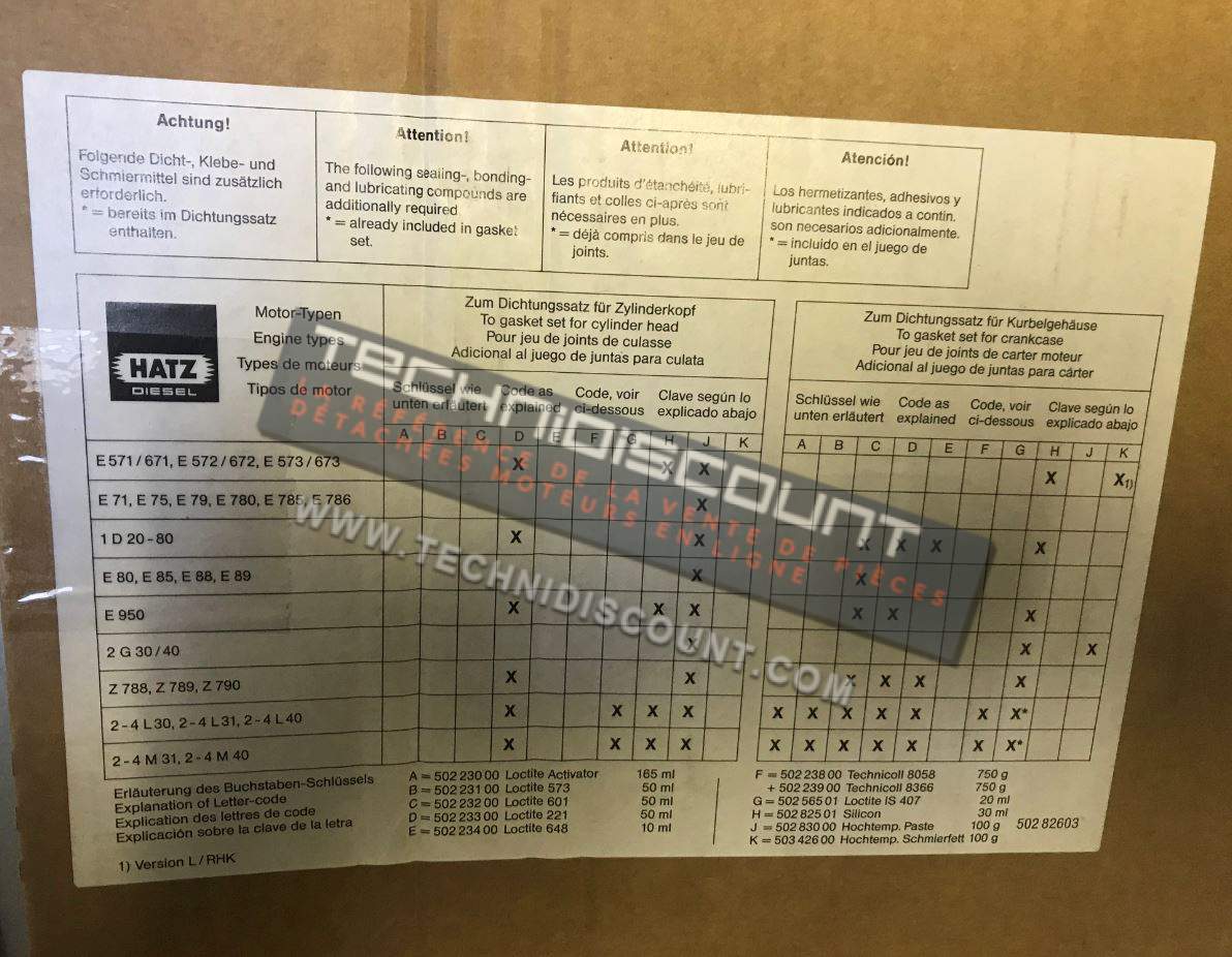 Pochette de joints bas moteur HATZ 2G30 2G40 HATZ 01228003