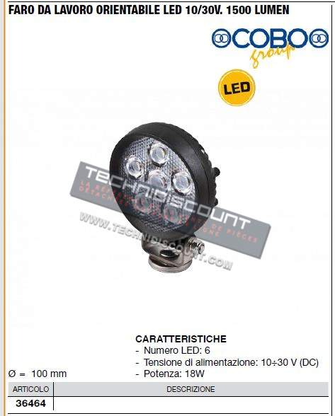 Phare de travail orientable - LED 10/30V. 1500 LUMEN - Marque COBO - CERMAG 36464