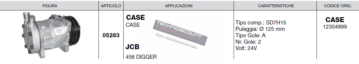 Compresseur climatisation 24V CERMAG 05283 - CASE NEW HOLLAND 12304999 JCB (compresseur Sanden SD7H15 - Poulie Ø125mm 2 gorges type A 24V)