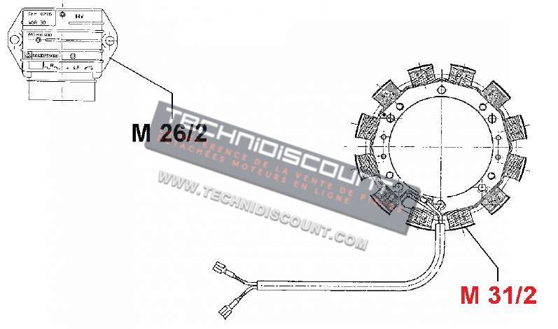 Stator FOCS LDW502 LDW602 LDW702 LDW903 LDW1003 LDW1204 LDW1404 15LD225 15LD315 15LD350 LGW523 LGW627 LOMBARDINI 8565080 (20A 12V 2 fils jaune - SAPRISA 5247 - LOMBARDINI 8565121 ED0085651210-S Ex. 8565080 - 8565107