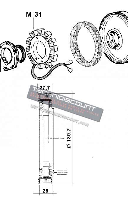 Stator FOCS LDW502 LDW602 LDW702 LDW903 LDW1003 LDW1204 LDW1404 15LD225 15LD315 15LD350 LGW523 LGW627 LOMBARDINI 8565080 (20A 12V 2 fils jaune - SAPRISA 5247 - LOMBARDINI 8565121 ED0085651210-S Ex. 8565080 - 8565107