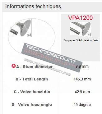 Jeu 4 soupapes admission VPA1200 CASE INTERNATIONAL 3055055R2 A&I A-3055055R2 - CASE D358 DT358 DT402 D155 D179 D206 D239 D246 D268 D358 D310 DT239