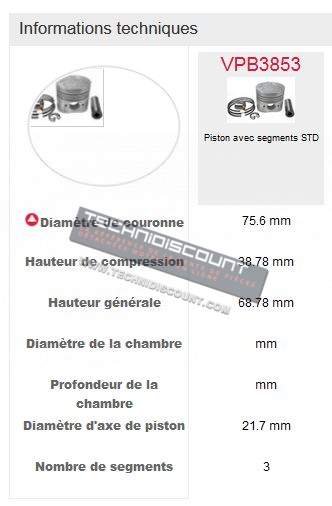 Piston avec segments VPB3853 / KUBOTA 1G040-21774 - 07916-26842 - Moteur KUBOTA D1005 D1005-D10 D1005-E-D16 V1305-E-D12