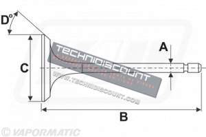 Soupape Echappement VPA1210 - CASE INTERNATIONAL 3055056R2 A&I A-3055056R2 / Moteur CASE D358 DT358 DT402 D155 D179 D206 D239 D246 D268 DT268