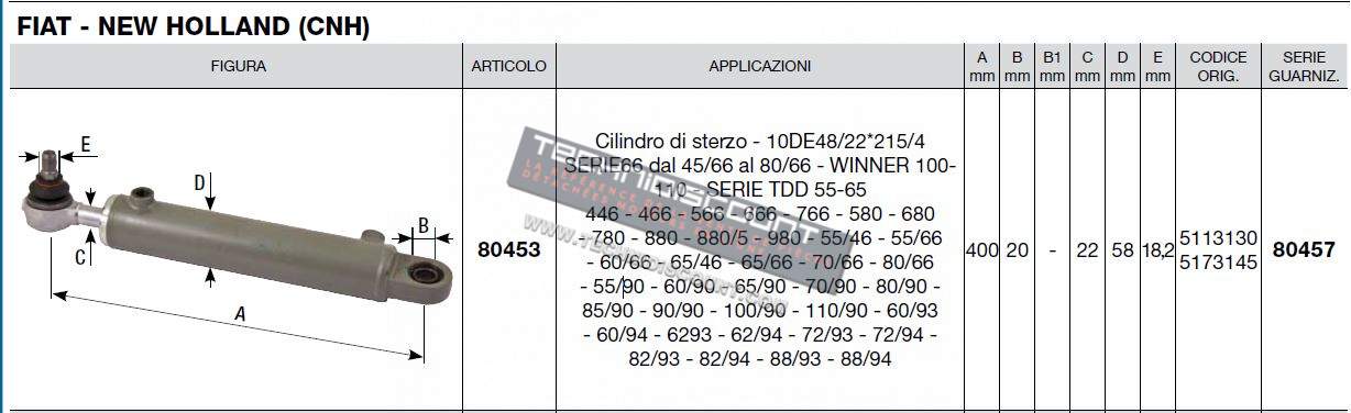 Cylindre de direction 80453 / FIAT - NEW HOLLAND (CNH) 5113130 / 5173145