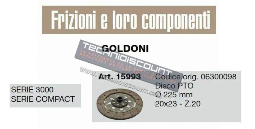 Disque embrayage GOLDONI serie 3045 - 3050 - 3445 & 3450 -  Compact - Star 3050 - Star 3070V / GOLDONI 06300098 - CERMAG 15993