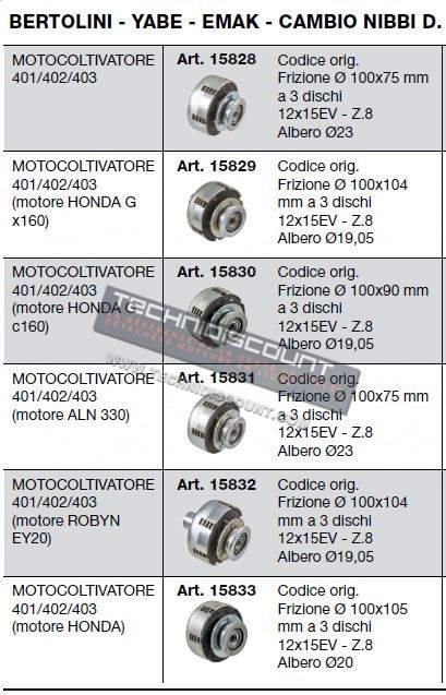 Embrayage BERTOLINI YABE EMAK CAMBIO NIBBI D. Motocoltivatore 401/402/403 (HONDA GX160 GC160 /ACME ALN330 /ROBIN EY20...) CERMAG 15828 / 15829 / 15830 / 15831 / 15832 / 15833