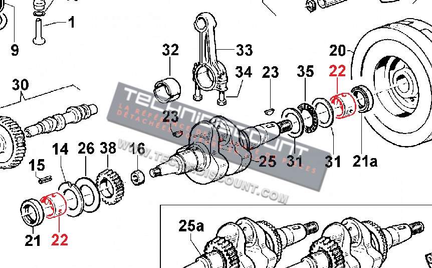 Coussinet Banc Vilebrequin ED00311R0190-S ; 31119 Ex. 311R016 / ED00311R0160-S / RY85 RY100 RY101 RY120 RY121 RY125 RUGGERINI 15LD500 LOMBARDINI