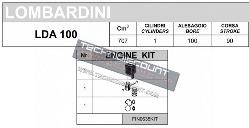 Kit cylindre + piston LOMBARDINI LDA100 FIN0635KIT