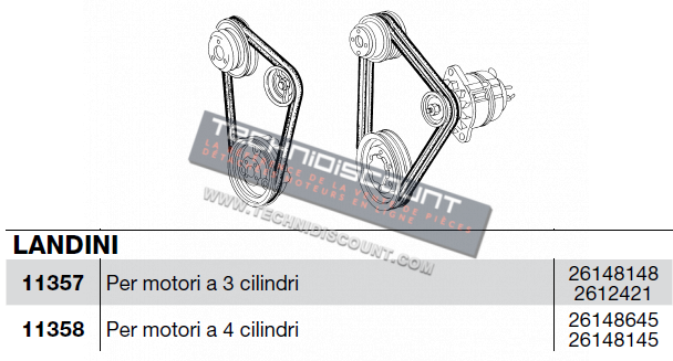 Courroie LANDINI (moteurs 3 cylindres : CERMAG 11357 / LANDINI 26148148 2612421 - 4 cylindres : CERMAG 11358 / LANDINI 26148645 - 26148145)