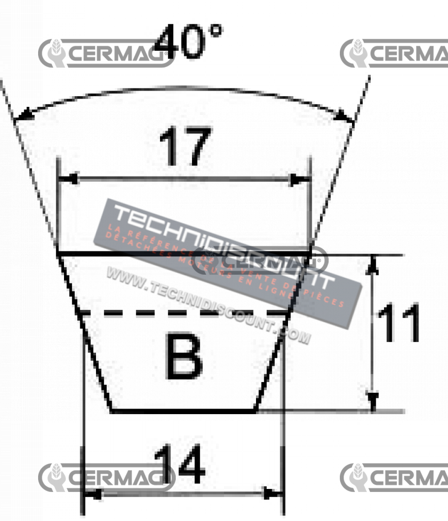Courroie BX42 - 1136mm 1110mm 1067mm / Courroie trapézoïdale dentée BX Section BX42  - CERMAG 64327