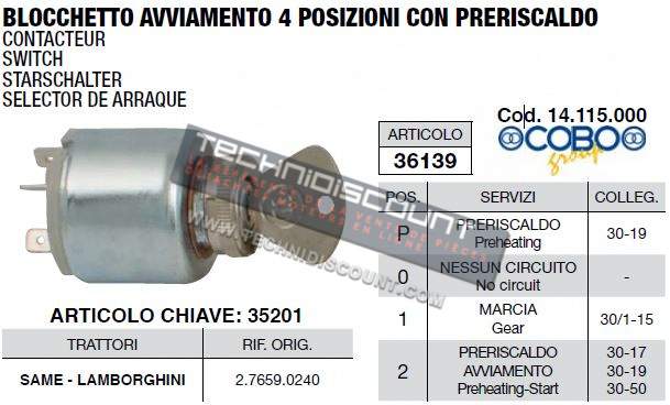 Contacteur COBO 14.115.000 - SAME - LAMBORGHINI 2.7659.0240