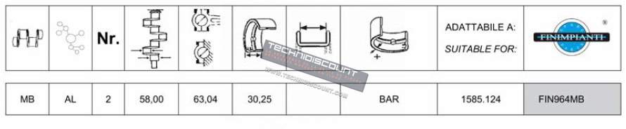 Coussinet banc SLANZI DVA1500 (côte non terminée - à faire aleser) FIN964MBBAR KOHLER LOMBARDINI 1585.124 / 1585124 / ED0015851240-S / 96151585124