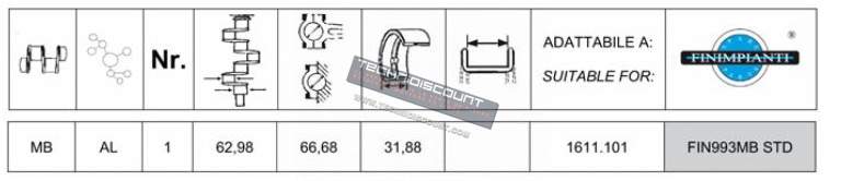 Coussinet Banc Central SLANZI DVA1500 DVA2200 DVA2900 - FINIMPIANTI FIN993MB STD - 1611101 - 1611.101 - ED0016111010-S - 9611611101