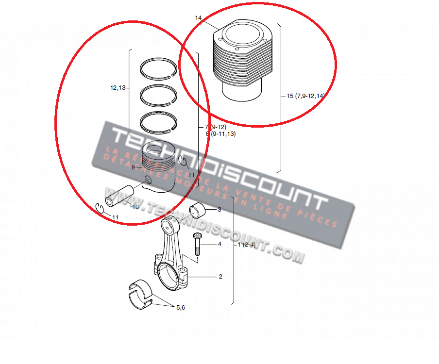 Kit Cylindre + Piston HATZ 2L41C 3L41C 4L41C 2M41 3M41 4M41 - HATZ 01807000 (piston HATZ 00001380601 - segments HATZ 00001376100)