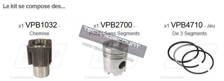 Kit cylindre + piston F2L912 F3L912F4L912 F5L912 F6L912 DEUTZ - Ref. VPB9670 DEUTZ 02928142 - Allis Chalmers 2928142