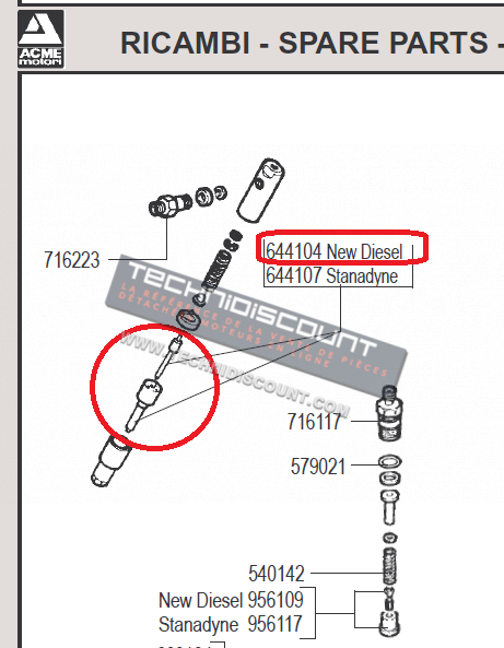 Nez injecteur ACME ADX300 ADX370 ADX600 ADX740 ADX742 STANADYNE - ACME 644104 644A104 - ALL150P8986