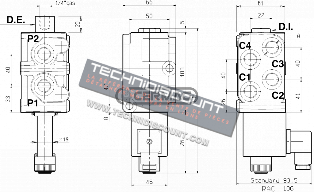 Selecteur eléctrico 6 voies série VS161 Raccord 3/8" Gas Tension 12 V - REXROTH A Bosch Company