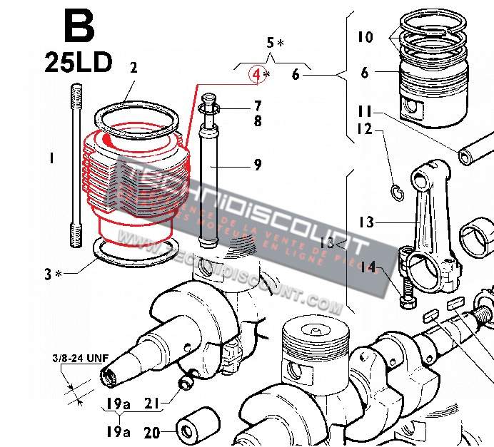 Cylindre 25LD425-2 LOMBARDINI - MD190 MD191 RUGGERINI ED00204R0470-S (Alesage Ø85.00mm)