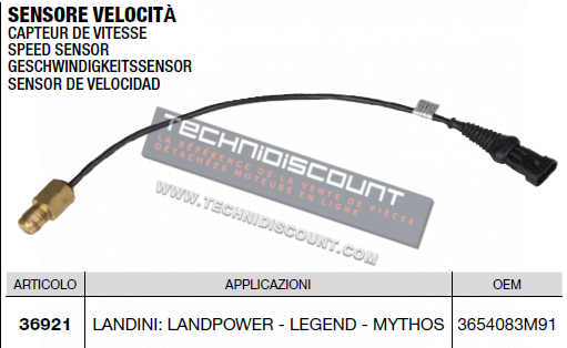 Capteur de vitesse OEM 3654083M91 LANDINI : LANDPOWER - LEGEND - MYTHOS / CERMAG 36921