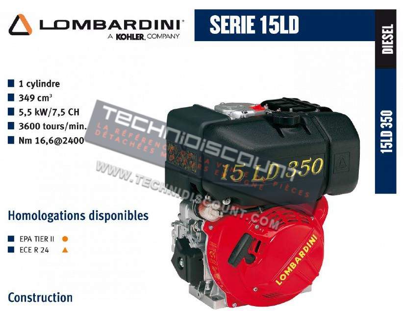 Moteur LOMBARDINI 15LD350 / KOHLER KD350