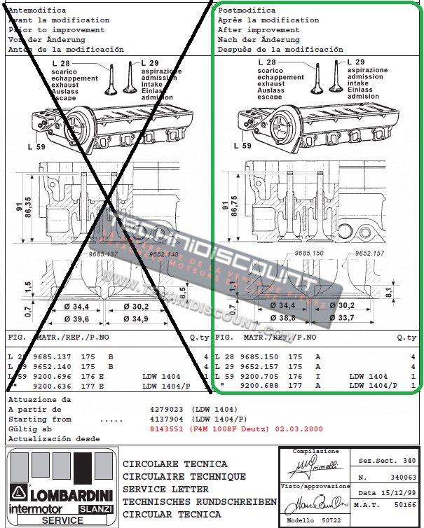 Culasse ED0092007050-S KOHLER 9200705 LOMBARDINI / LOMBARDINI LDW1404 LDW1404/P & DEUTZ F4M1008F & KOHLER KDW1404