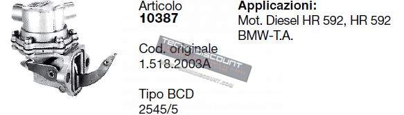 Pompe alimentation VM HR592 HR592 BMW-T.A / Type BCD 2545/5 VM Motori 15182003A